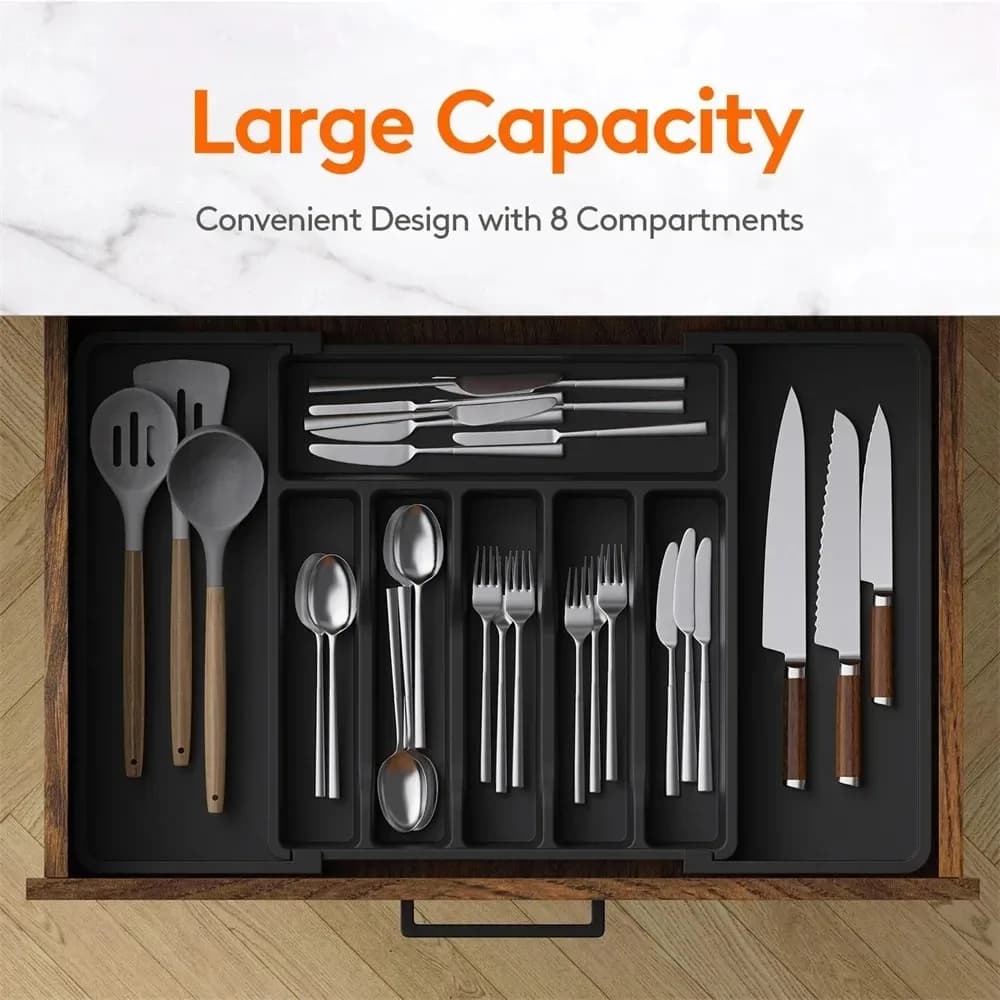 Adjustable Silverware Drawer Organizer, Flatware Utensil Tray for Kitchen Drawer, Cutlery Storage Holder for Spoons Forks Knives - 2