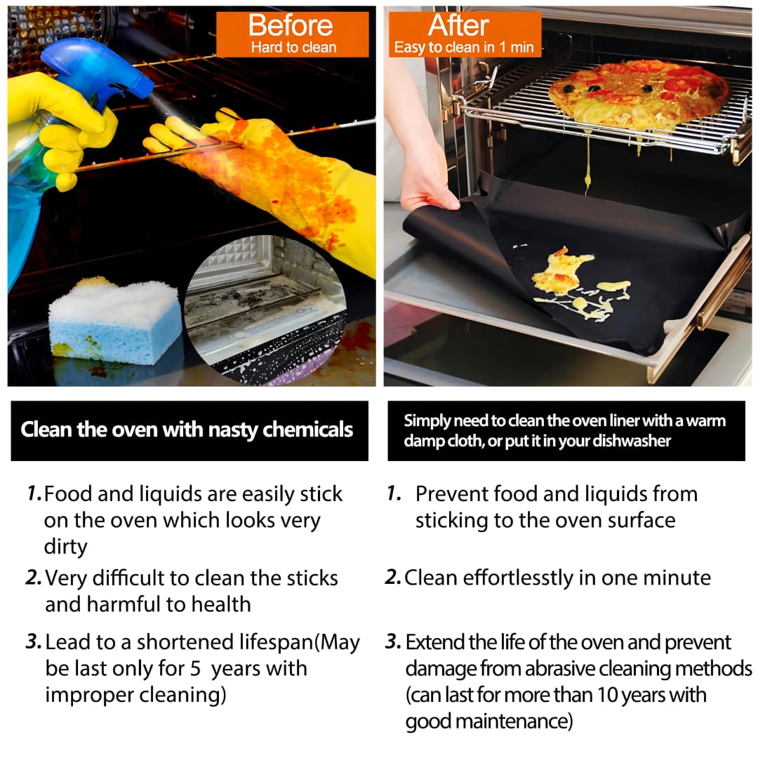 بطانات قاع الفرن غير لاصقة حصيرة شواية قابلة لإعادة الاستخدام بطانة محمصة المطبخ ورق خبز مقاوم للحرارة لفرن الهواء الساخن - 3