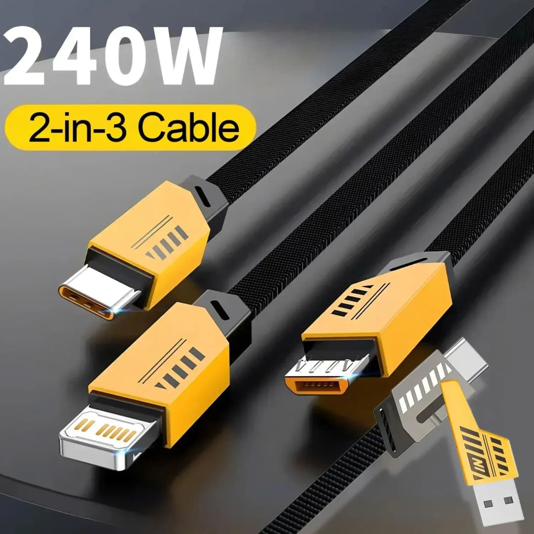 3 في 2 240 واط سلك شحن سريع لمايكرو USB نوع C كابل الشاحن 1.2 متر منفذ USB متعدد سلك شحن USB متعدد آيفون هواوي - 3