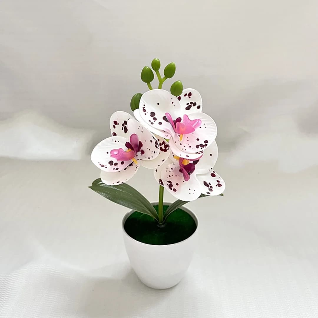 Artificial Orchid Potted Plant 3 Heads Mini Phalaenopsis Fake Flower Plastic Desktop Ornament Home Living Room Decoration - 3