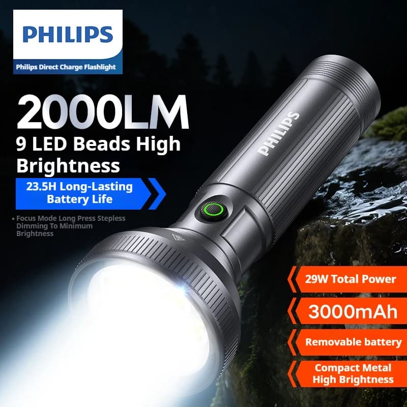 2025 New Flashlight PHILIPS SFL6252 High Power LED Flashlight Camping Torch With 9 Lamp Beads Rechargeable Portable Hand Lantern - 2
