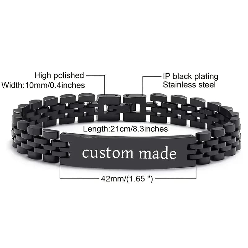 Customized Name Text Men's Bracelet Personalized Engrave 304L Stainless Steel Fashion Bracelet Best Gift for Boyfriend or Father - 2