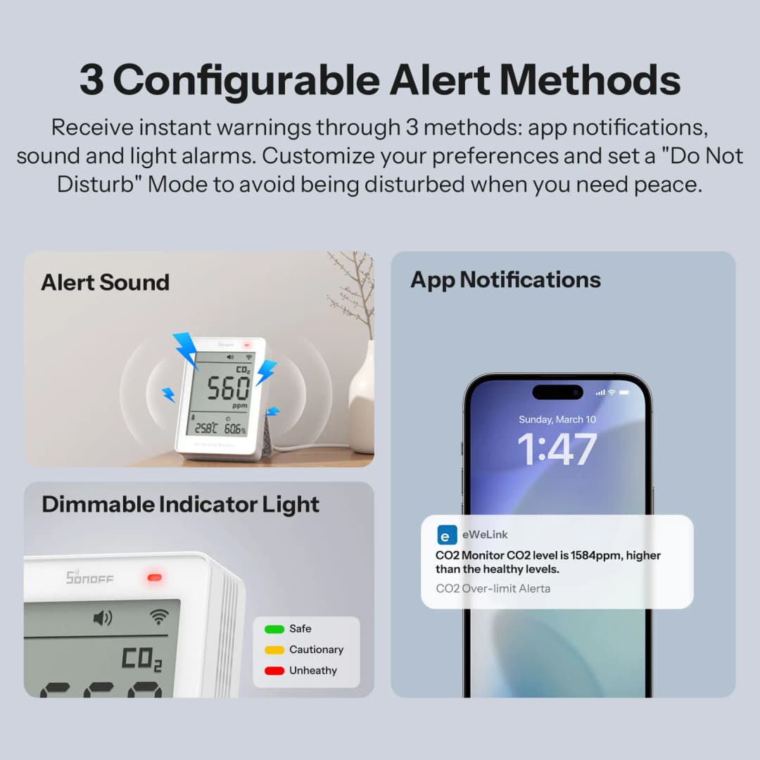 SONOFF SAWF-08P AirGuard CO2 Matter over Wi-Fi Air Quality Monitor Mult Metric Environmental Matter Compatible Alexa Apple Home - 6