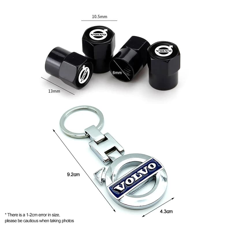 Car Tire Wheel Valve Cap Cover+Metal Car Key Chain Ring Keychain For Volvo V50 XC60 V40 XC90 S60 XC40 V60 V70 S90 Olestar AWD T6 - 2