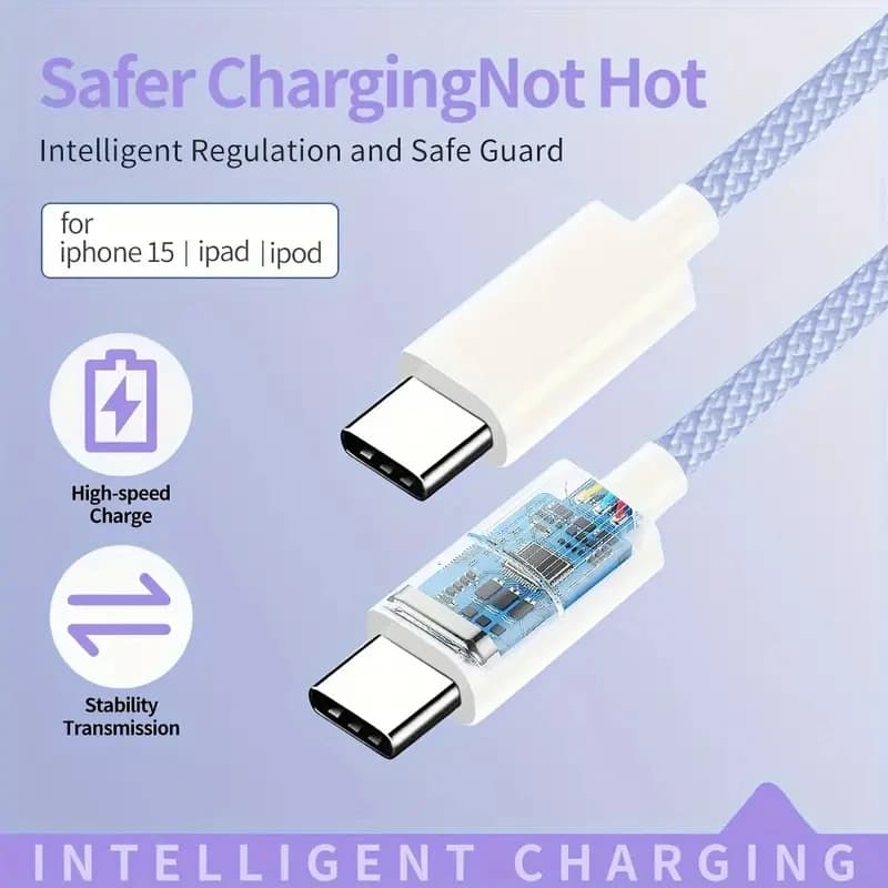 60 واط PD USB-C إلى نوع C كابل آيفون 15 16 برو سلك شحن سريع لهواوي شاومي سامسونج خط كابل بيانات النسيج الملون - 6