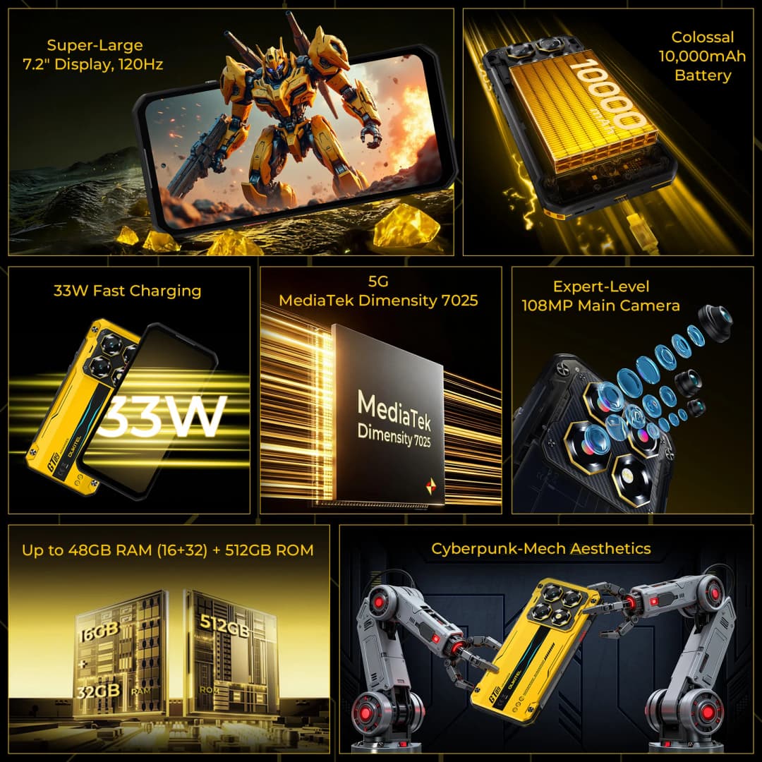 OUKITEL WP60 10000mAh Rugged Phone 7.2” HD+ Display 48GB(16+32) +512GB MTK 7025 Smartphone Android 15, 108MP Camera, NFC, 120Hz - 2