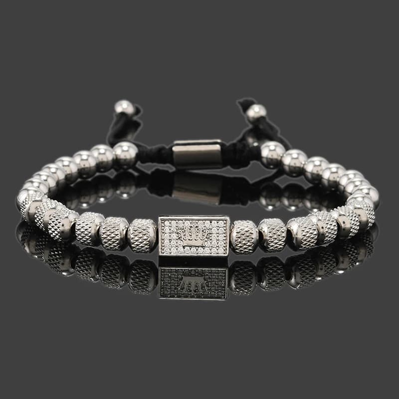 Luxury Stainless Steel Beads Crown Charms Man Bracelets Handmade Jewelry Gift - 3