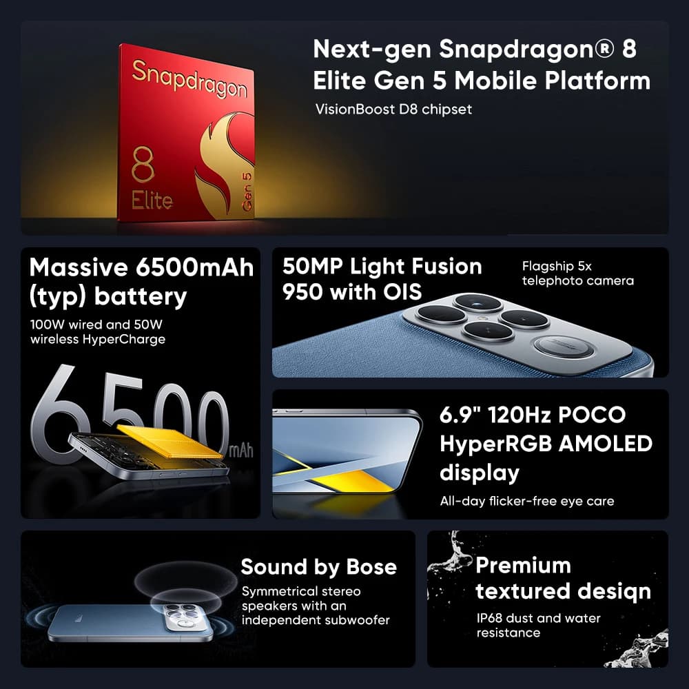 2025 جديد POCO F8 ألترا نسخة عالمية هاتف ذكي 5G معالج Snapdragon 8 Elite الجيل 5 شاشة AMOLED 6.9 بوصة كاميرا 50 ميجابكسل بطارية 6500 مللي أمبير شحن فائق السرعة 100 واط - 2