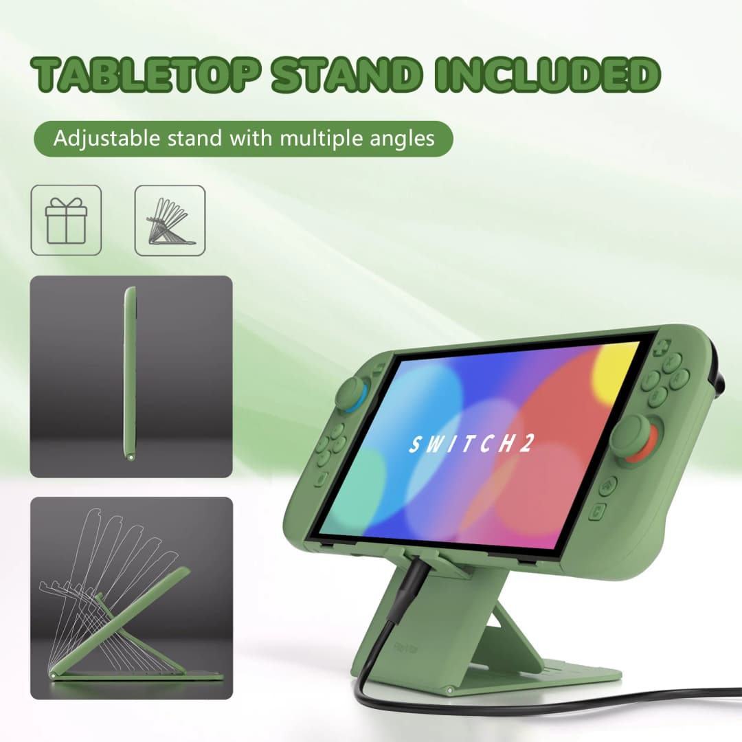 PlayVital Solid Color Protective Case for Nintendo Switch 2, Anti-Scratches Hard Shell Dockable Grip Cover with  Foldable Stand - 2