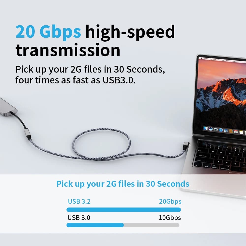 كابل تمديد يو اس بي سي صوت/فيديو 4K@60HZ نوع سي ذكر إلى أنثى يو اس بي 3.2 كابل ممدد لماك بوك برو اير 20 جيجابت في الثانية كابل بيانات يو اس بي - 4