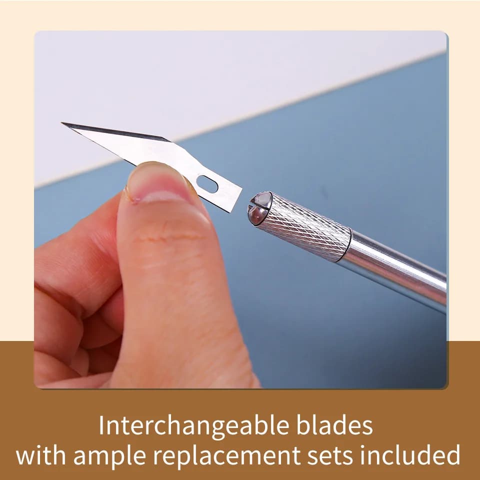 سكين قطع الجلد والنقش على المعادن، مع شفرات متعددة، لنحت الخشب والفواكه والحرف اليدوية - اصنعها بنفسك - 3