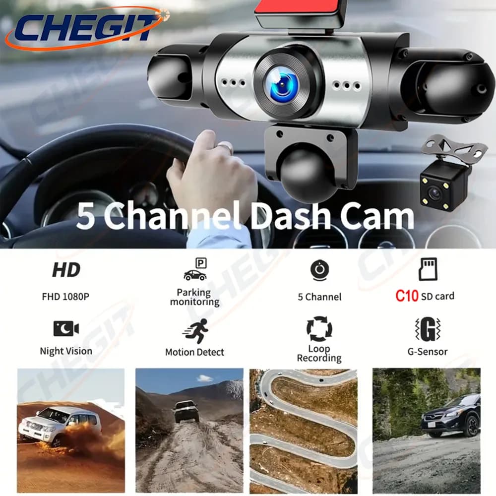جديد 5 قناة مسجل سيارة 360 درجة 1080P مسجل فيديو تطبيق واي فاي كاميرا سيارة مراقبة ركن 24 ساعة كاميرا رؤية خلفية مسجل سيارة - 2