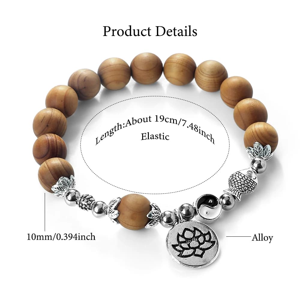 Classic Wooden Beads Prayer Bracelet  Good Luck Lotus Meditation Yoga Jewelry Black Rosewood Cypress Elastic Bangle Women Men - 5