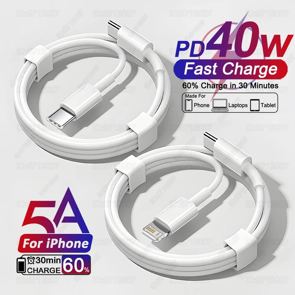 كابل شحن سريع أصلي بقوة 40 واط من USB C لهواتف آيفون 16 و15 و14 و13 و12 و11 وPro Max وX وXR و8 و7 بلس وأجهزة آيباد، كابل مزامنة بيانات من USB Type C