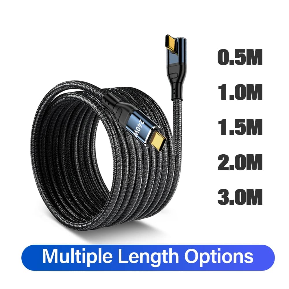 كوع 90 درجة شحن فائق السرعة PD 3.1 240W USB Type C إلى C كابل لآيفون 15 آيباد آبل ماك بوك فيفو سامسونج شاحن بيانات - 6