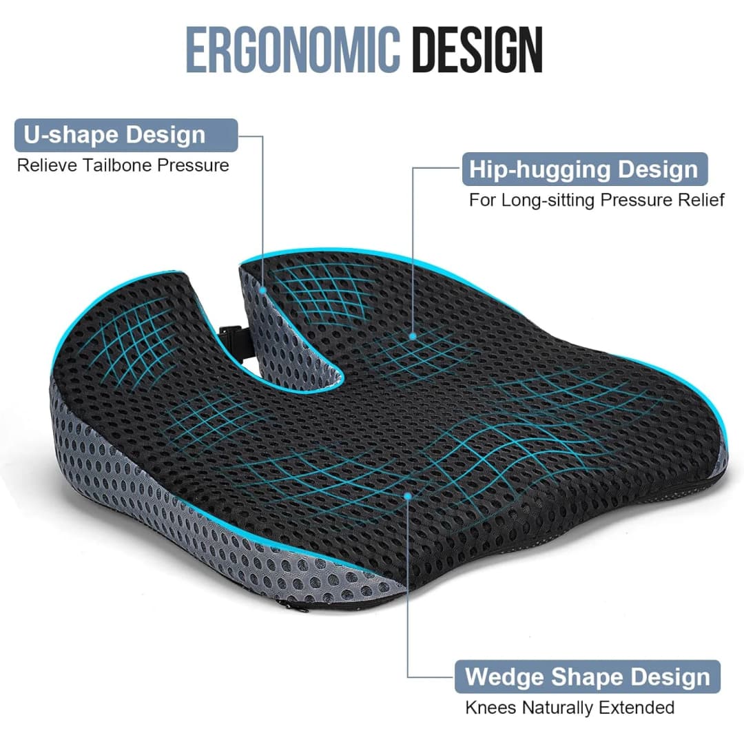 Memory Foam Car Wedge Seat Cushion for Driving, Height Booster & Posture Support, 4D Mesh Seat Pad with Adjustable Straps - 2