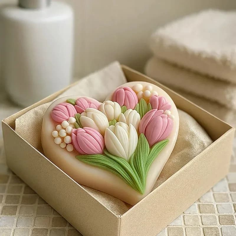 Silicone Mold for Heart-shaped Tulip Candles – DIY Craft Kit for Scented Candles, Plaster, and Soap Making with clear texture - 5