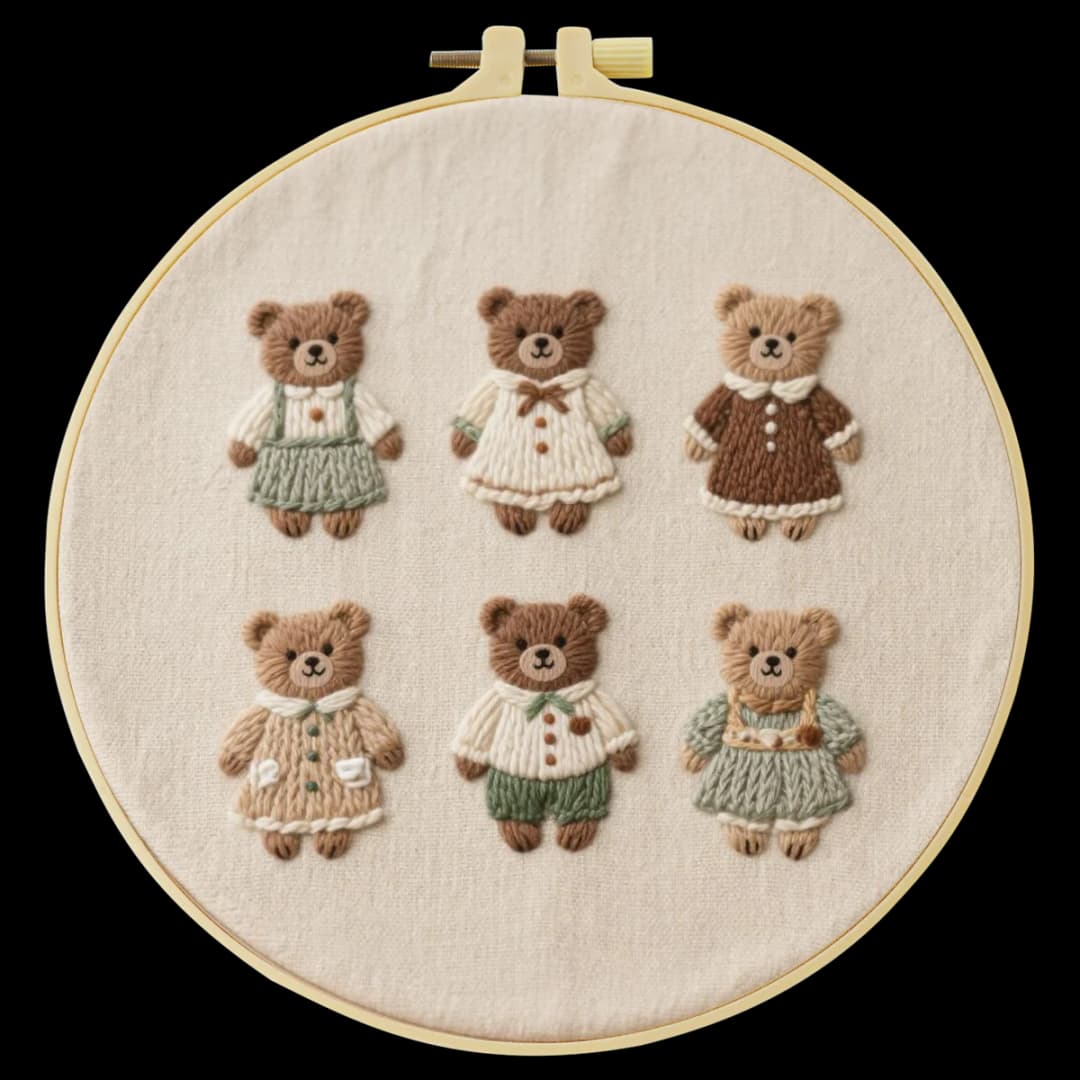 1 قطعة عدة تطريز يدوية DIY - نمط الدب الصغير اللطيف (20x20 سم) - فن الإبرة والخياطة والحرف اليدوية - 3
