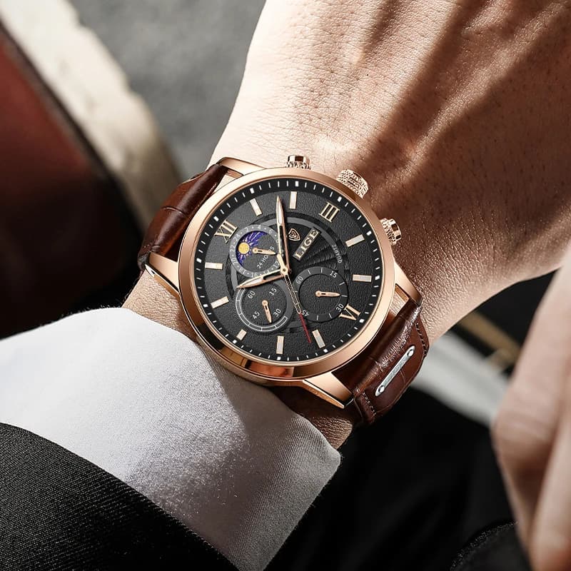 LIGE 2024 New Mens Watches Top Brand Luxury Brown Leather Casual Quartz Watch Men Sport Waterproof Clock Watch Relogio Masculino - 2