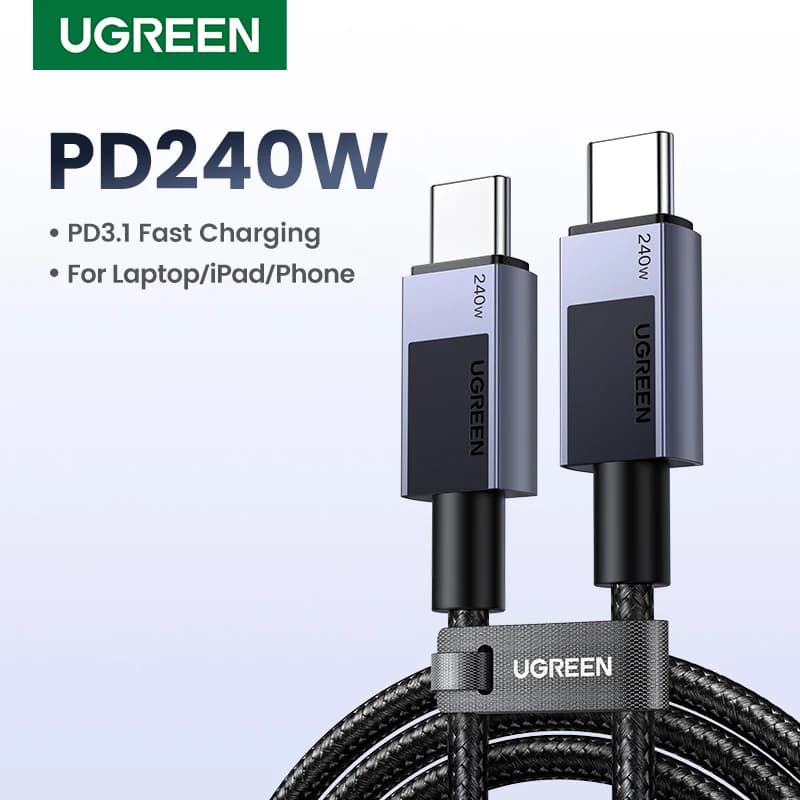 كابل UGREEN PD 240 واط USB C إلى USB C PD3.1 شحن سريع لجهاز MacBook Laptop iPhone 17 16 iPad Samsung S25 S24 5A كابل شحن PD