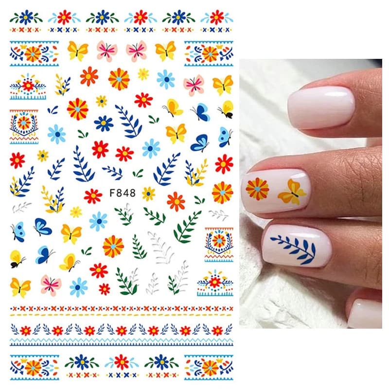 الربيع الطازجة الزهور 3D لاصق ملصق مسمار الفن لوازم عباد الشمس روز مسمار ملصق البرنز يترك مسمار ملصقات فنية - 5