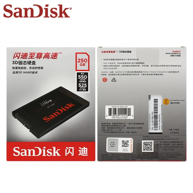 SanDisk Ultra 3D NAND SSD بسعة 500 جيجابايت و1 تيرابايت و2 تيرابايت، بسرعة قراءة تصل إلى 560 ميجابايت/ثانية، محرك أقراص صلبة داخلي SATA III للابتوب - 6
