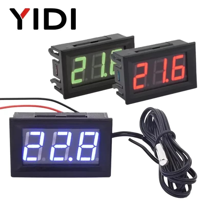 مقياس حرارة رقمي 0.56 بوصة DC 5-12V بشاشة LED حمراء زرقاء خضراء مع مجس لقياس درجة الحرارة في السيارة أو الحاضنة أو حوض السمك - 6