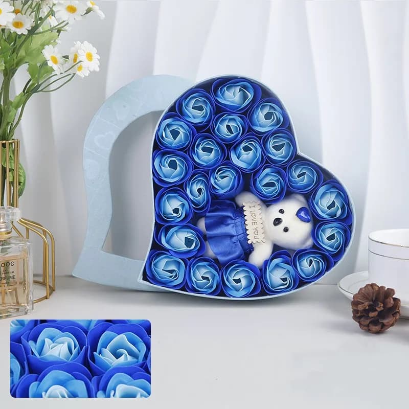22 Flowers Soap Flower Gift Rose Box Valentines Day Gift Bears Bouquet Wedding Decoration Gift Festival Heart-shaped Box - 4