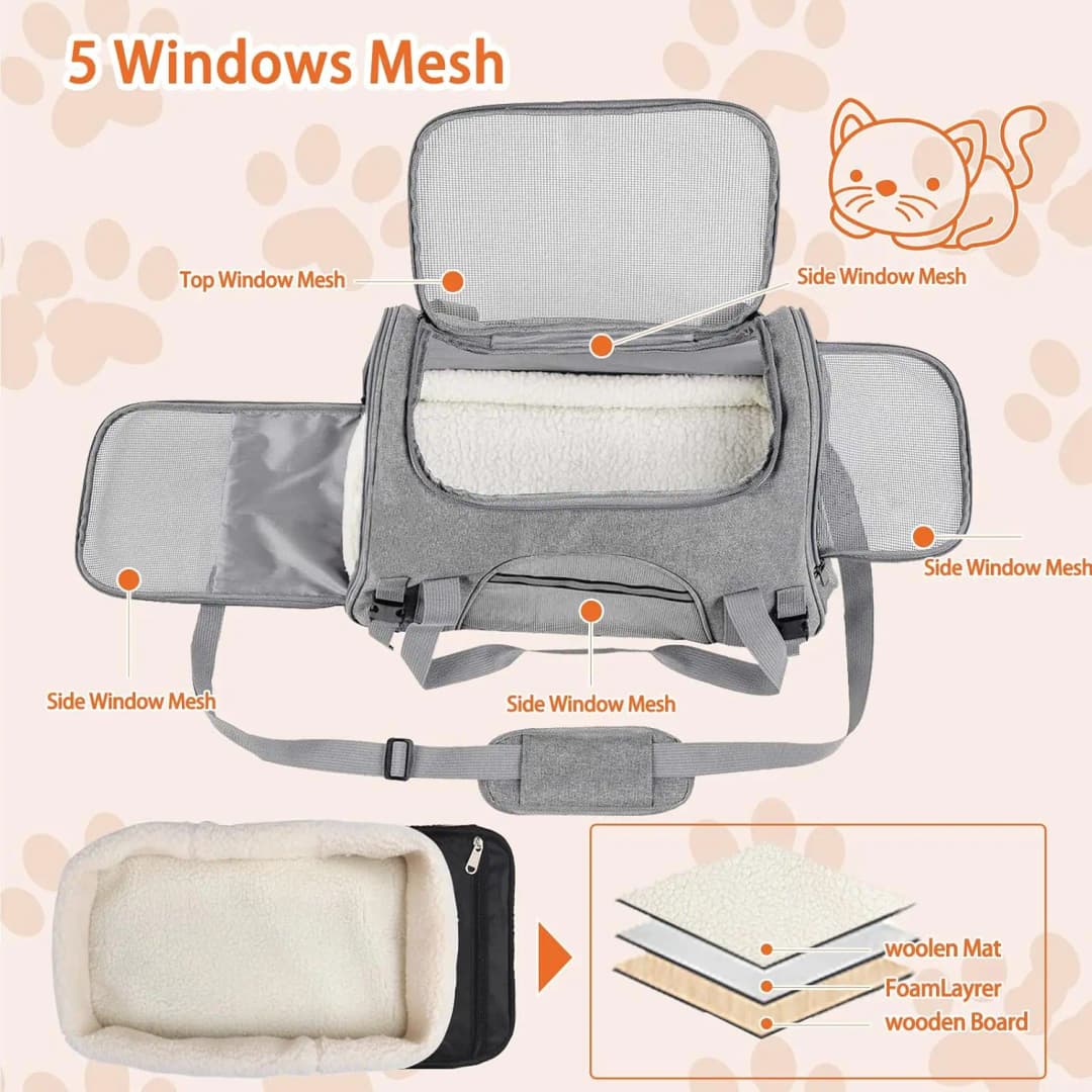Pet Carrier Bag Airline Approved Up for Cats and Dogs Up to 20LBs, Soft Cat Carrier Dog Carrier Travel Kitten Carrier with Mat - 3