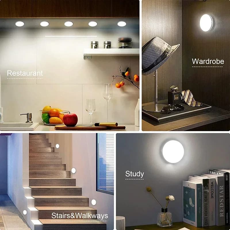 2~6 Pack Motion Sensor LED Night Light USB Rechargeable 3 Color Night Lamp Cabinet Wardrobe Lamp Staircase Wireless Closet Light - 3