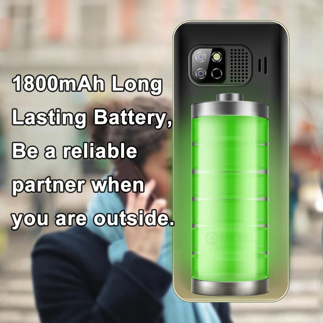هاتف MKTEL OYE 3 بشاشة 1.77 بوصة بطارية 1800mAh شريحتين انتظار مزدوج MP3 MP4 راديو FM مع كشاف قوي هاتف لكبار السن - 2