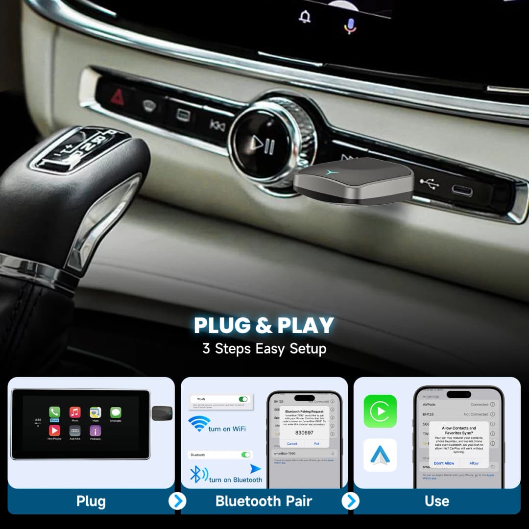 Wireless CarPlay & Android Auto Adapter, Plug & Play Dongle for iOS 10+ / Android 11+ USB-A/C Support - 3