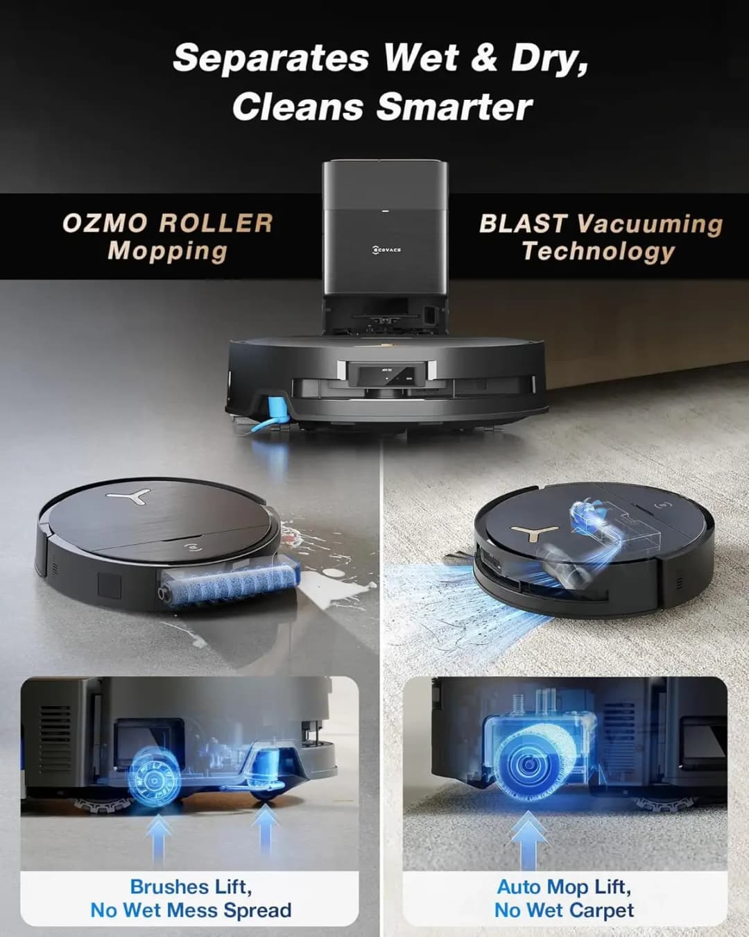 مكنسة كهربائية روبوتية وممسحة ECOVACS DEEBOT X9 PRO Omni، شفط انفجاري 16600Pa، أسطوانة OZMO ممسحة غسيل ذاتي، فرشاة ZeroTangle - 4