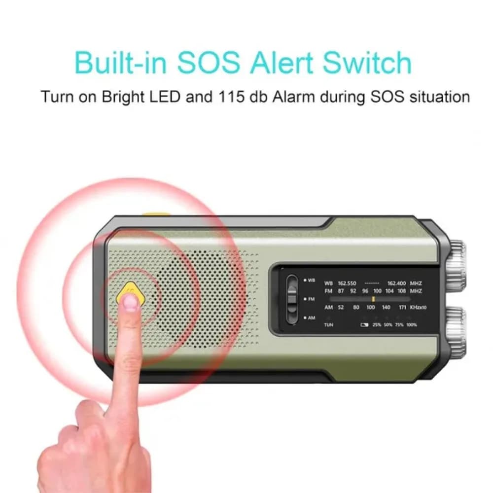 Weather Radio Emergency Multifunctional Radio FM AM WB Hand Crank Solar USB Charging 2000mAh Power Bank LED Flashlight Torch - 5