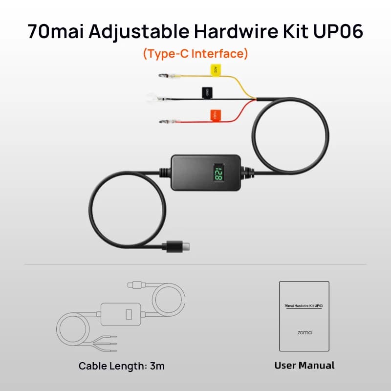 مجموعة توصيل كهربائي قابلة للتعديل 70mai UP06، مجموعة توصيل كهربائي 70mai UP03، واجهة Type-C مراقبة مواقف السيارات 24 ساعة 70mai UP03 70mai UP06 - 3