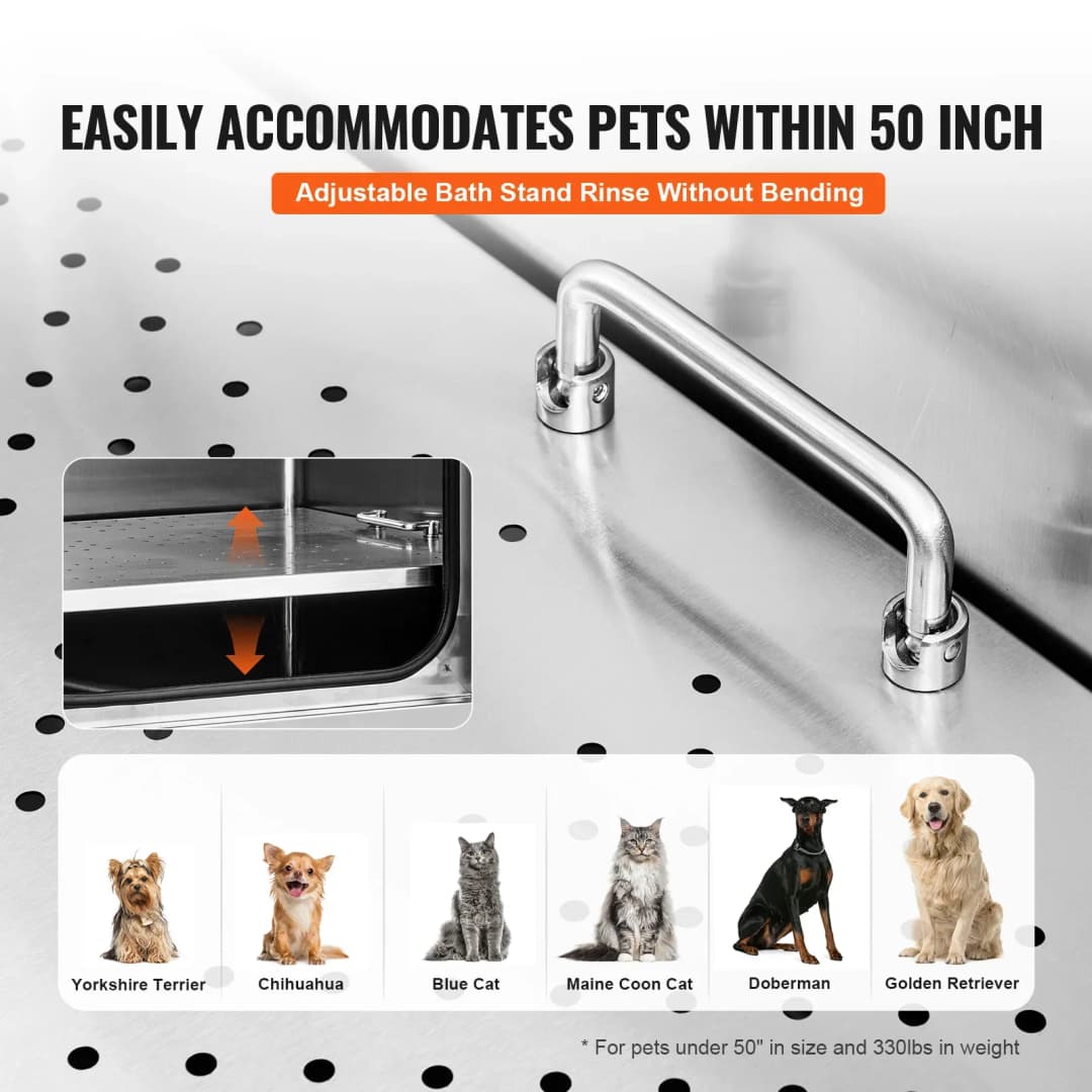 VEVOR 50" Pet Dog Bathing Station with Stairs Faucet Bathtub Stainless Steel Dog Grooming Tub for Large Pets Washing Sink - 4