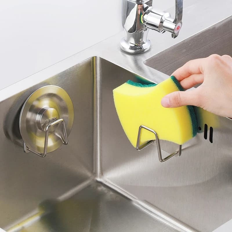 Kitchen Stainless Steel Sink Sponges Holder Self Adhesive Drain Drying Rack Kitchen Wall Hooks Accessories Storage Organizer - 2