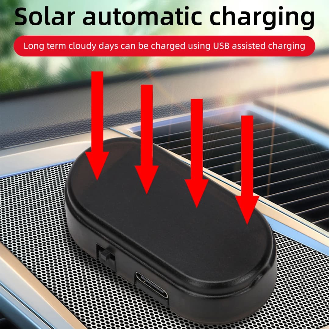 ضوء تحذير صغير يعمل بالطاقة الشمسية للسيارة، إنذار محاكاة أمان ليلي، ضوء تحذير ضد السرقة لاسلكي، ديكور داخلي بوميض أحمر - 3