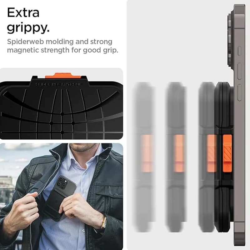 حامل بطاقات Spigen Lock Fit متوافق مع MagSafe لـ iPhone 17 Air 12 13 14 Plus 15 16 17 Pro Max، حقيبة بطاقات مغناطيسية متينة بقشرة صلبة - 4