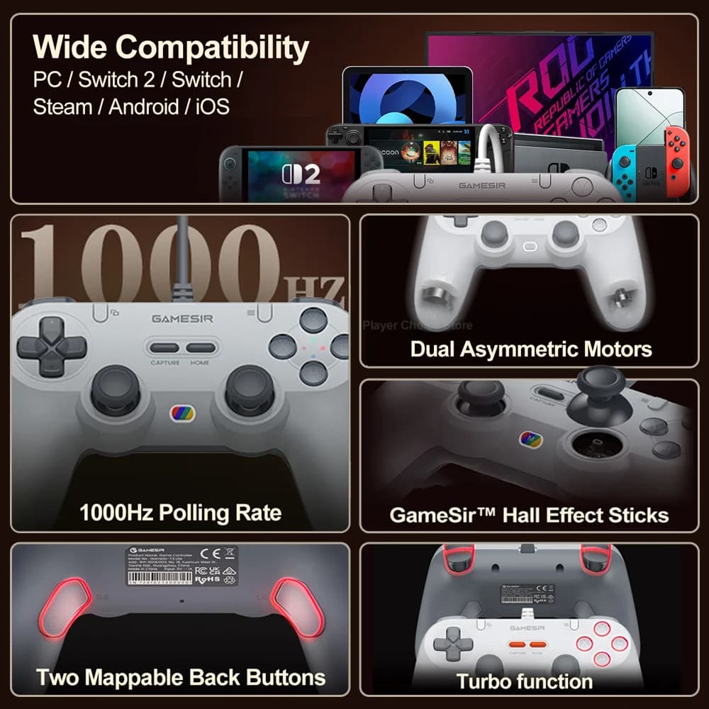 GameSir Retro Gamepads Wired Controller for PC Windows Steam Switch Controle Hall Effect stick 2 Mappable Buttons Tegenaria Lite - 3