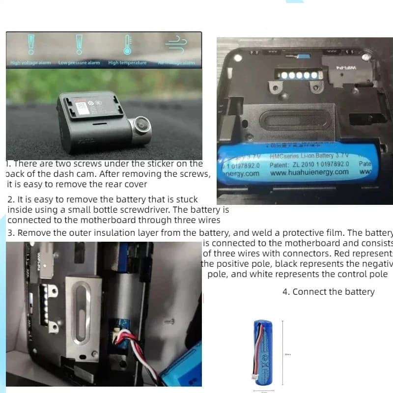 PURFIELD Original HMC1450 70mai Battery 3.7V 500mAh Lithium Battery Dash Cam Pro Car Video Recorder Replacement DVR Accessories - 4