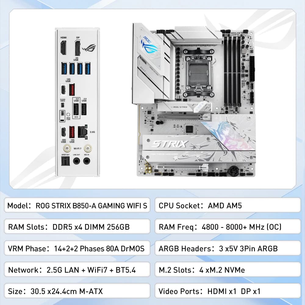 ASUS ROG STRIX B850-A GAMING WIFI S 256GB Compatible with 9000/8000/7000 series Support PCIe 5.0 Adopting the AM5 architecture - 2