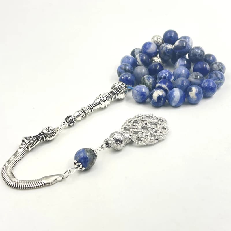 أساور الباشان-التسبح الطبيعية للرجال والنساء ، أساور مطرزة ، قلب حب ، حبات زرقاء ، تمدد ، شفاء ، صلاة بوذية - 4