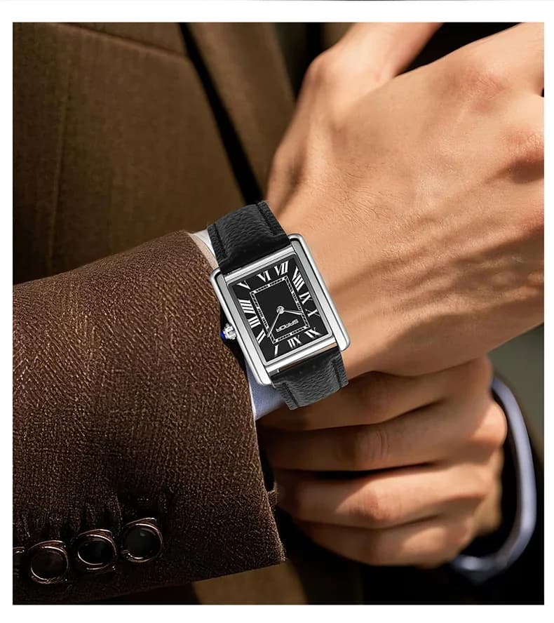 ساعات SANDA زوجية مقاومة للاهتراء بحزام جلدي فاخر ميناء مربع مقاوم للماء حتى 30 متر ساعات كوارتز رياضية وكاجوال للنساء والرجال - 4