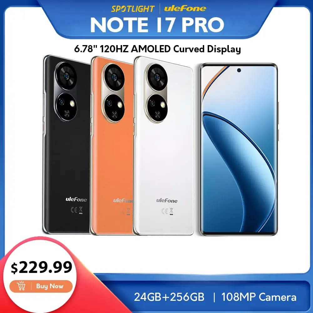 يوليفون نوت 17 برو هاتف ذكي 6.78" شاشة منحنية AMOLED 120Hz 24GB+256GB كاميرا 108MP بطارية 5050mAh إصدار عالمي