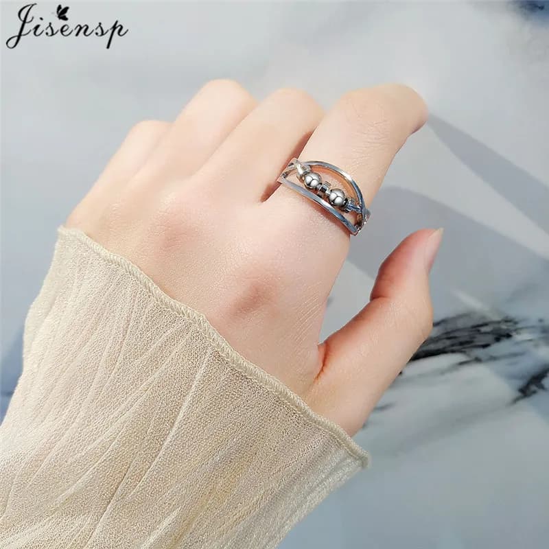 Simple Metal Beads Fidget Rotating Rings for Women Men Rotate Freely Anti Stress Anxiety Ring Spiral Round Ball Rotate Jewlery - 4