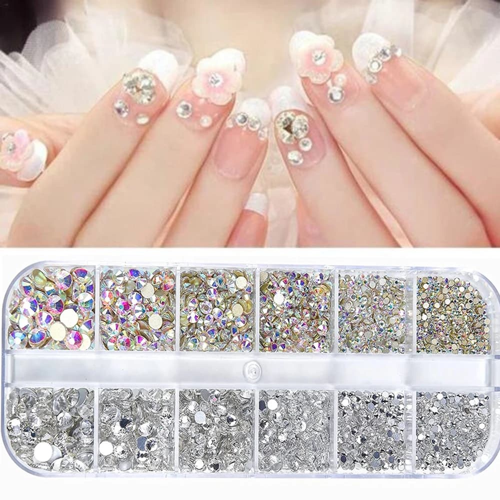 Nail Art Rhinestones Kit 2400pcs Nail Gems Ab Flatback Rhinestones Gems Stones with Storage Organizer for Design Bright Holiday - 3