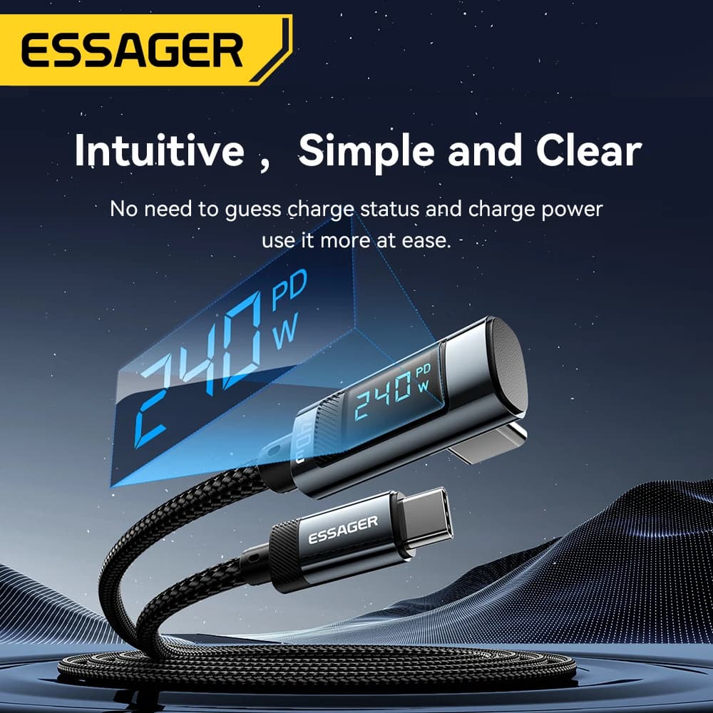 Essager 240W USB Type C Cable 90 Degree Angle PD Fast Charging Charger Wire for iPad MacBook pro Xiaomi Samsung Huawei - 5
