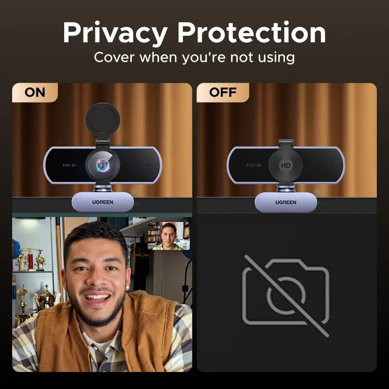 يوجرين كاميرا ويب 4K FHD بدقة 1080 بكسل 8 ميجابكسل للكمبيوتر الشخصي، تركيز تلقائي PDAF، ميكروفونان ثنائيان لإلغاء الضوضاء بتقنية الذكاء الاصطناعي، كاميرا ويب لبرامج زووم/تيمز/جوجل ميت - 6
