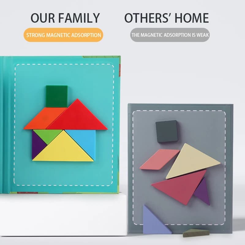 خشبية بانوراما المغناطيسي تانجرام لغز كتاب ألعاب تعليمية للأطفال طفل طفل المحمولة مونتيسوري تعلم الذكاء - 2